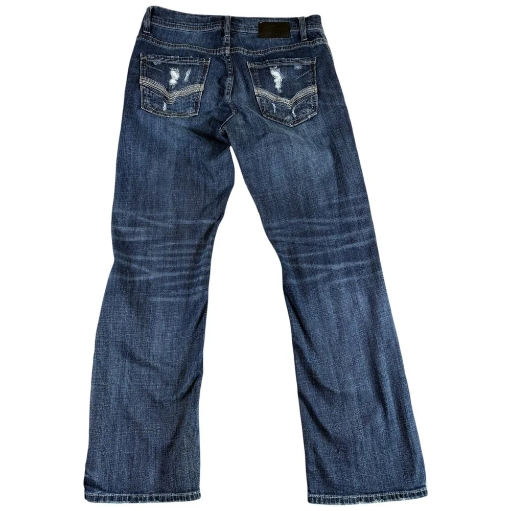 BKE Jake Jeans Mens 34R Blue Distressed Bootcut Grunge Denim Western Cowboy